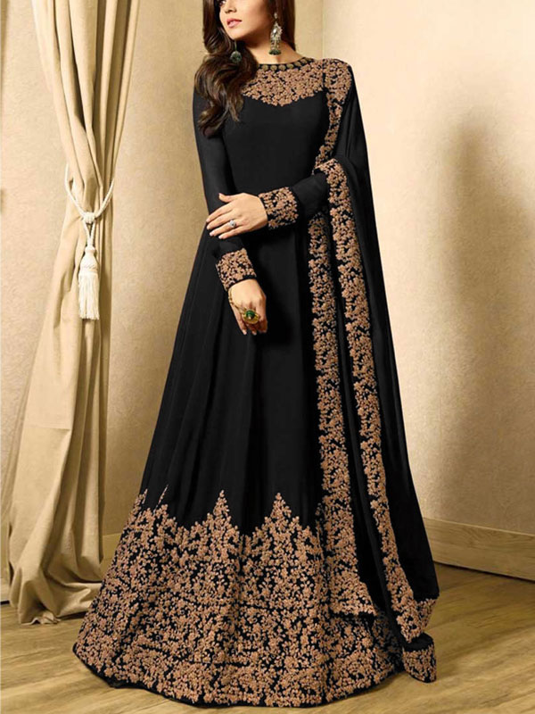 Indian Embroidered Black Chiffon Maxi Unstitched (CHI-177)
