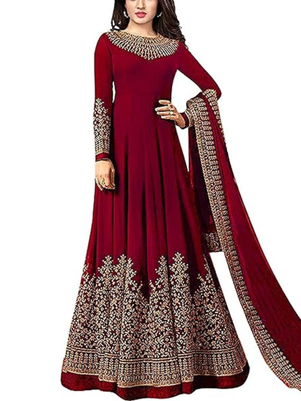 Chiffon Embroidered Maroon Maxi (CHI-250) (Unstitched) 