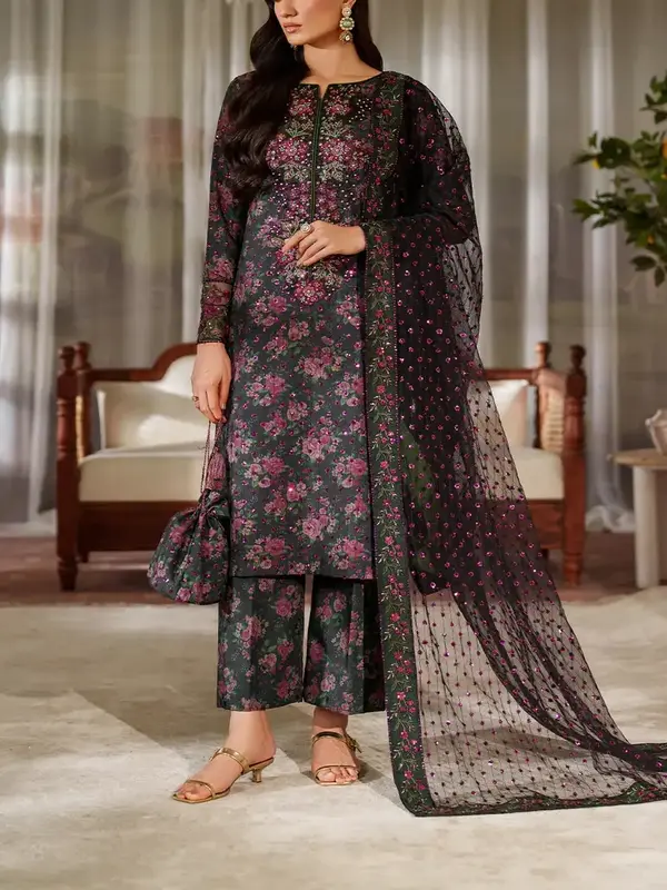 Iznik Luxury Printed Embroidered Lawn Dress with 4-Sided Embroidered Chiffon Dupatta (Unstitched) (DRL-2407)