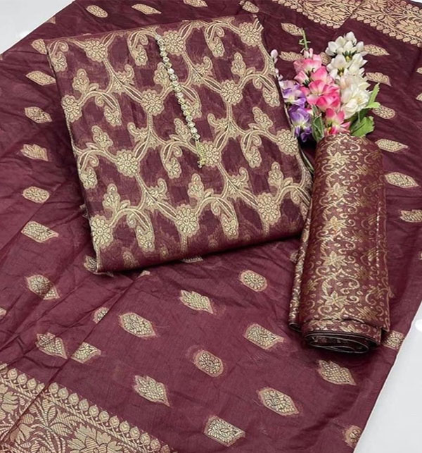 Jacquard Banarsi Cotton Lawn with Cotton Jacquard Dupatta (Unsicthed) (DRL-1694)