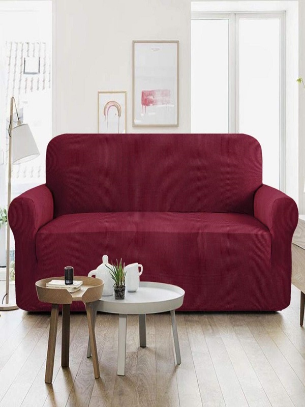 Jumbo Size 5 Seater Jersey Fitted Sofa Covers (3+1+1) - Maroon