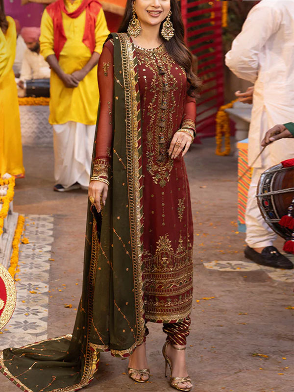 Latest Chiffon Embroidered Dress With Chiffon Embroidered Dupatta (Unstitched) (CHI-913)