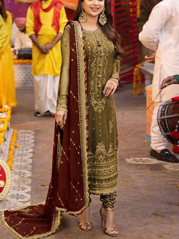 Latest Chiffon Heavy Embroidered Dress With Chiffon Embroidered Dupatta (Unstitched) (CHI-926)