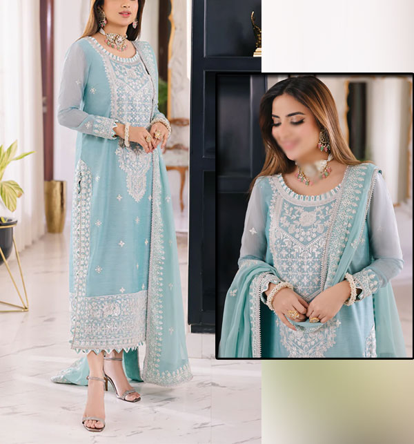 Chiffon Sequence Embroidered Dress WIth Embroidery Chiffon Dupatta (Unstitched) (CHI-880)