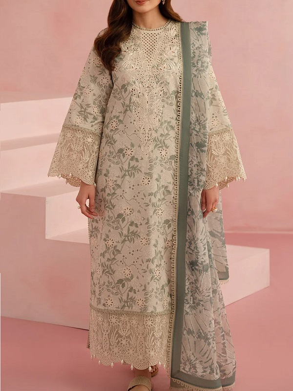 Digital Printed With Fully Embroidered Scifflie Lawn Spengle Work (Unstitched) (DRL-2213)