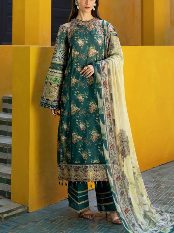 Latest Digital Printed Lawn Embroidered Dress With Printed Chiffon Dupatta (Unstitched) (DRL-2242)