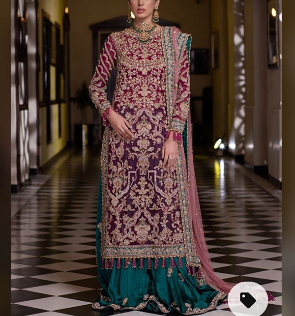 Latest Full Handwork Heavy Embroidered Net Dress With Embroidered Dupatta (Unstitched) (CHI-919)