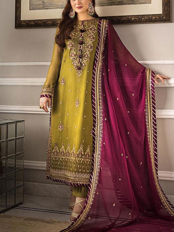 Chiffon Sequence Heavy Embroidered Dress With Chiffon Embroidered Dupatta (Unstitched) (CHI-895)