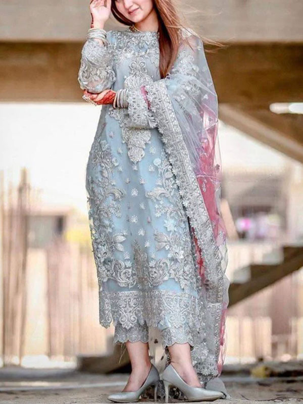 Latest Heavy Embroidered Dress with Handwork Organza Wedding Dress (Unstitched) (CHI-944)