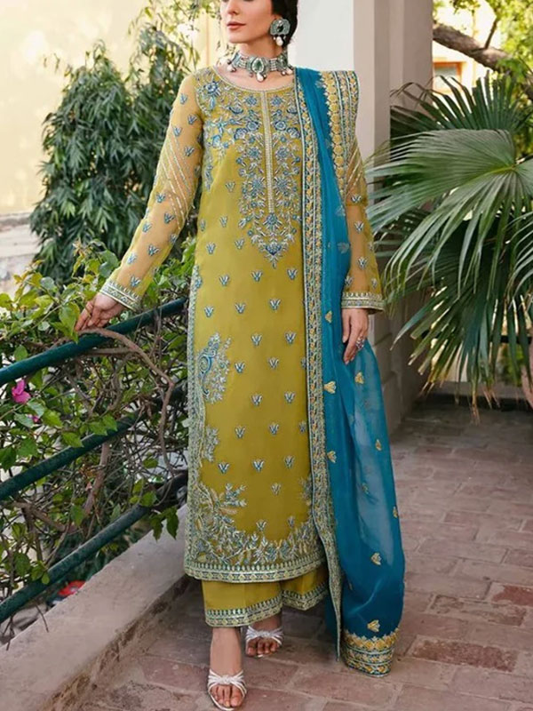 Latest Organza Sequence Heavy Embroidered Dress With Chiffon Sequence Embroidered Dupatta (Unstitched) (CHI-921)