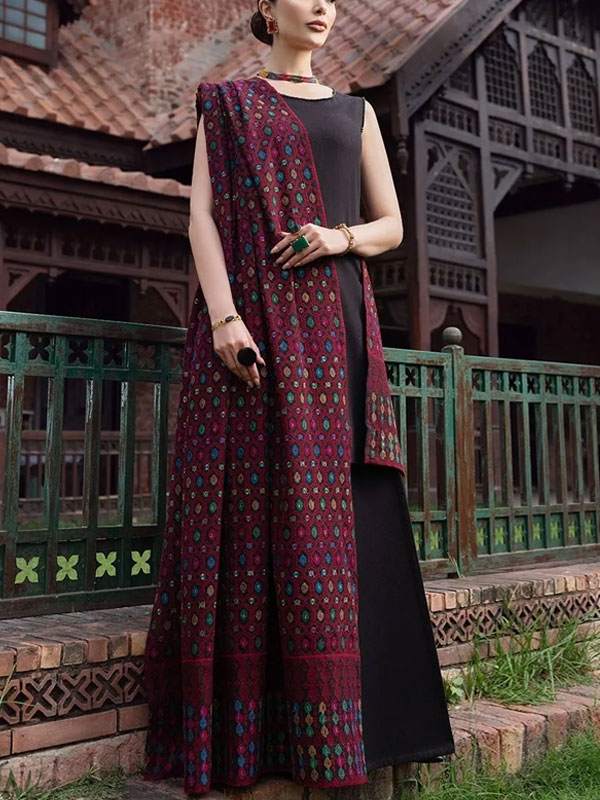 Latest Dhanak Embroidered Dress With Dhanak Embroidered Shawl (Unstitched) (KD-201)	