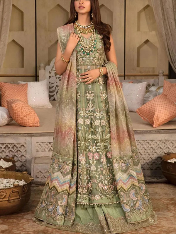 Latest Wedding Net Sami Stitched Handwork Pearls MAXI Organza Heavy Embroidery Dupatta (CHI-896)