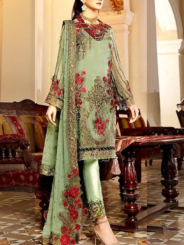 Luxurious Chiffon 3D Flower & Handwork Embroidered Party Wear Dress 2024 (UnStitched) (CHI-708)