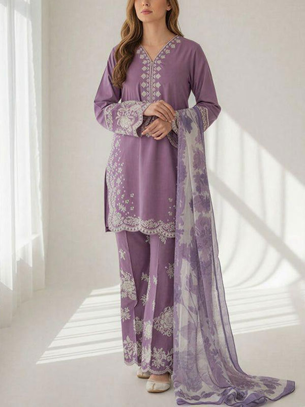 Lawn Heavy Embroidered Dress With Printed Banarsi Dupatta (Unstitched) (DRL-2434)