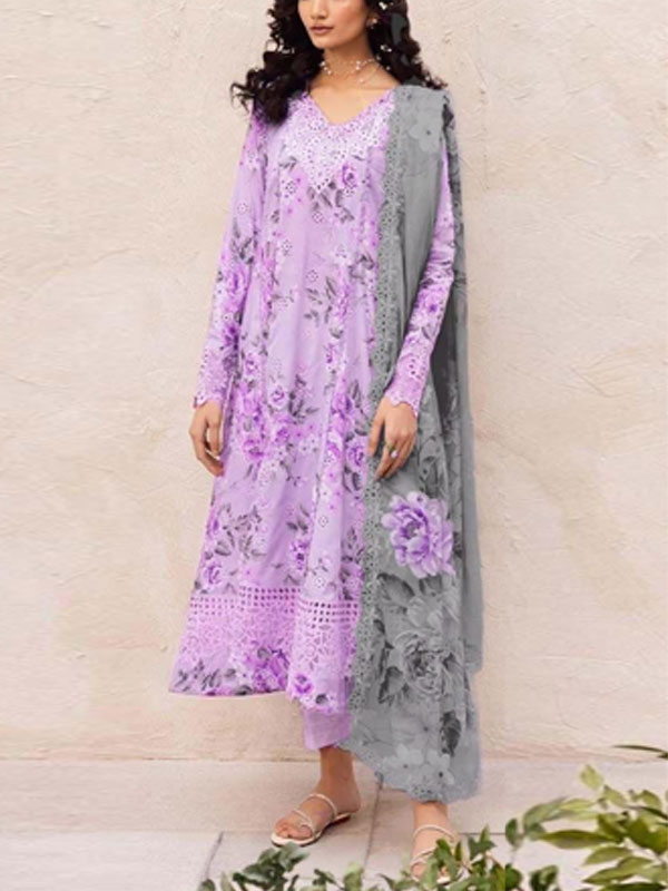 Lawn Schiffli Embroidered All-Over Printed Dress with Embroidery Chiffon Dupatta (Unstitched) (DRL-2250)