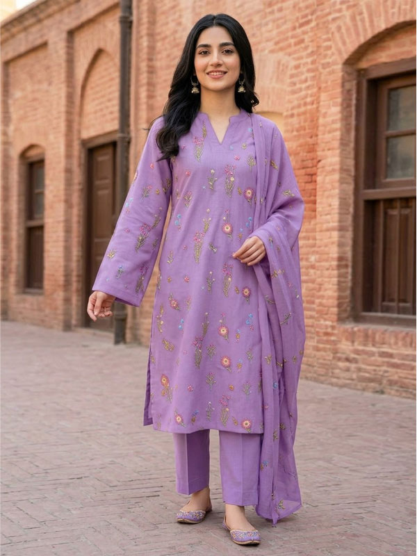 Linen Embroidered Dress With Linen Embroidered Dupatta (Unstitched) (LN-413)