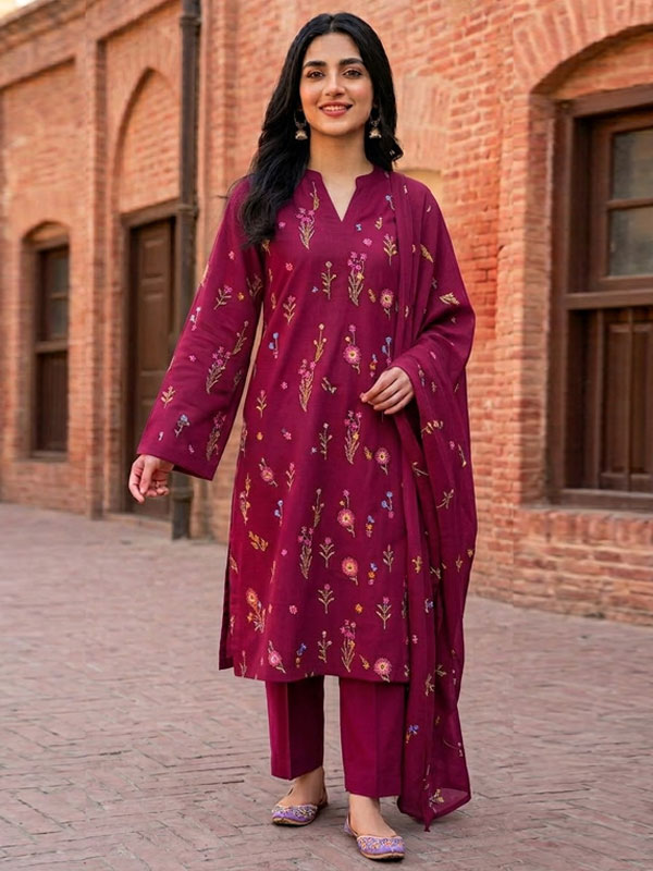 Linen Embroidered Dress With Linen Embroidered Dupatta (Unstitched) (LN-414)
