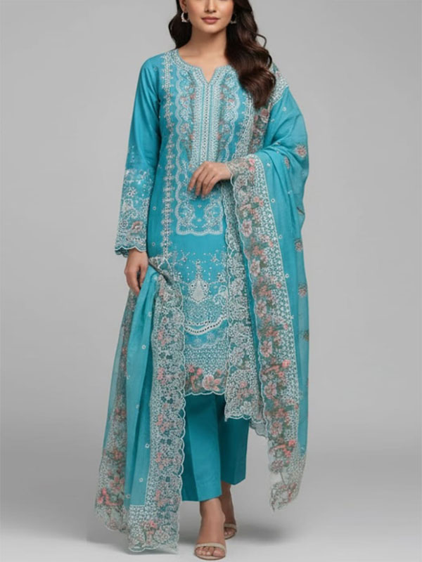Luxurious Boring Chicken Karri Cotton Dress Chiffon Embroidered Dupatta (Unstitched) (DRL-2350)