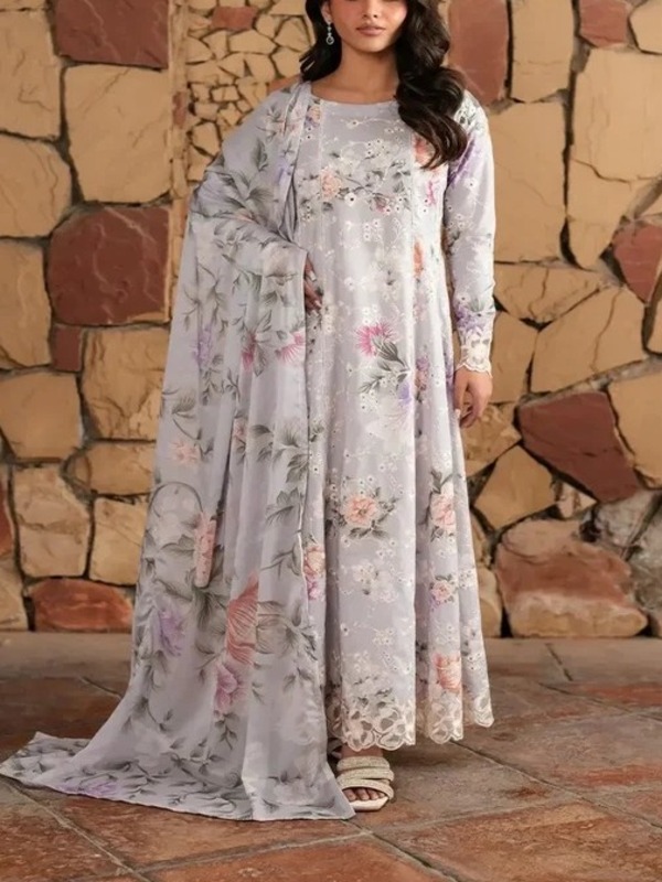 Luxurious Heavy Embroidered Lawn Dress Chicken Kari Bunches Chiffon Dupatta (Unstitched)(DRL-2363)