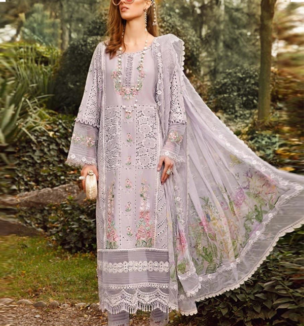 Luxurious Schiffli Heavy Embroidered Lawn Dress With Silk Dupatta (UnStitched) (DRL-1450)