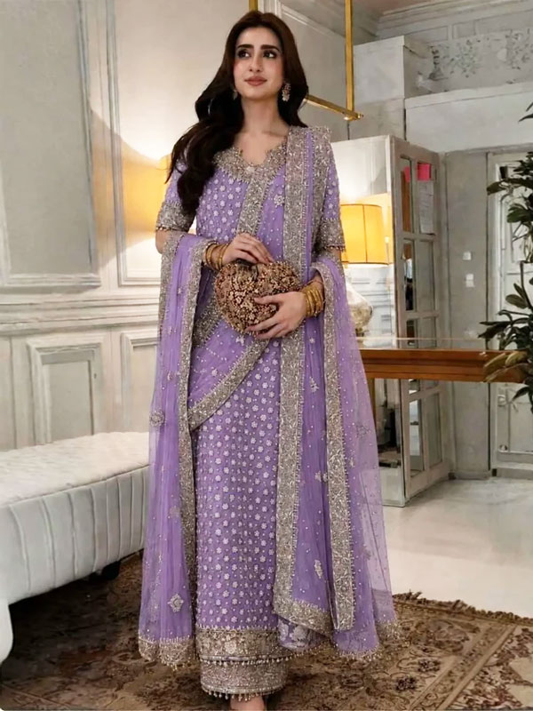 LUXURY Chiffon Adda Work Heavy Embroidered Dress With Cluch With 4 Sided Embroidered Dupatta (Unstitched) (CHI-1117)