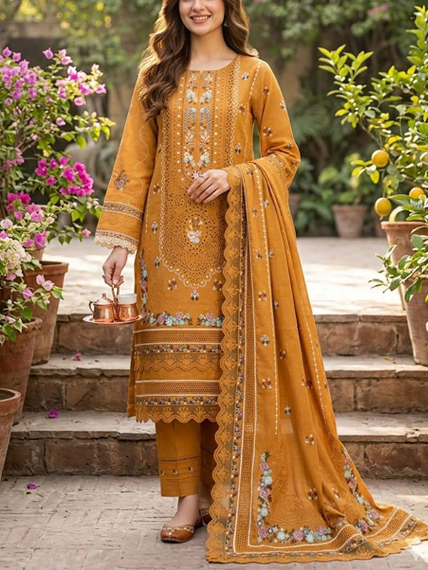 LUXURY Cotton Heavy Embroidered Dress With Chiffon Embroidered Dupatta (Unstitched) (DRL-2461)