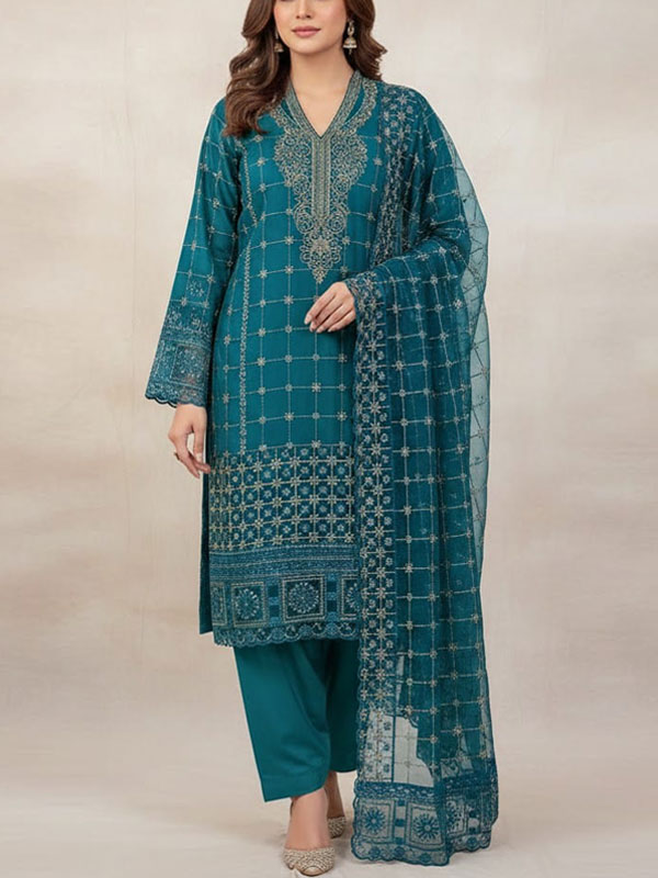 Luxury Cotton Sequence Embroidered Dress With Chiffon Sequence Embroidered Dupatta (Unstitched) (DRL-2349)