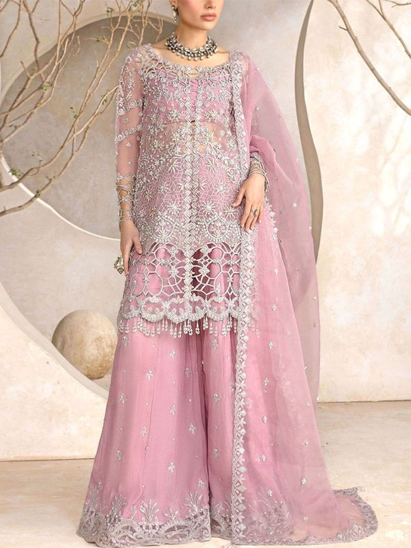 Luxury Embroidered with Cutwork & Handwork Organza Wedding Dress (Unstitched) (CHI-984)