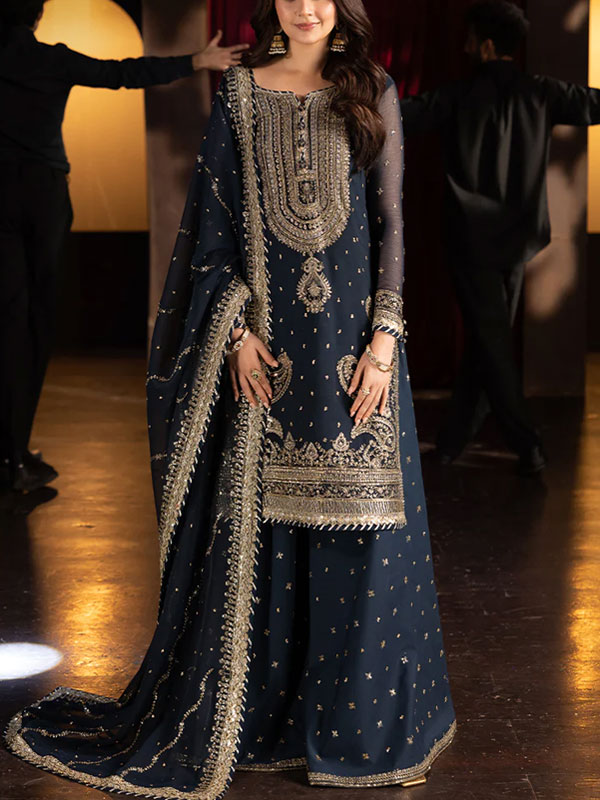 LUXURY Heavy Embroidered Chiffon Party Wear Dress With Chiffon Embroidered Dupatta (Unstitched) (CHI-1001)