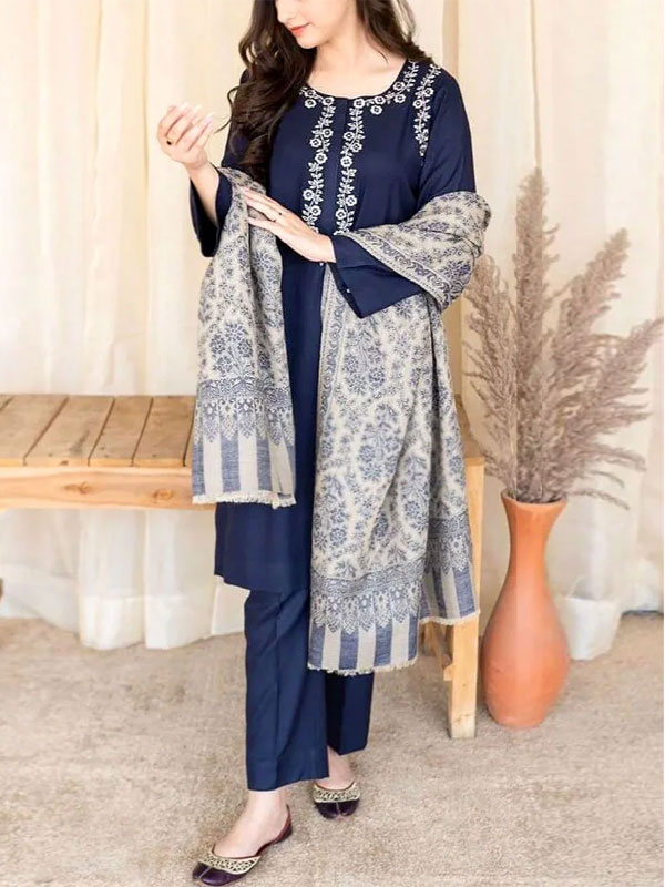 Luxury Lawn Heavy Embroidered Dress With Digital Printed Zari Dupatta 3 Pec Suit (Unstitched) (DRL-2160)