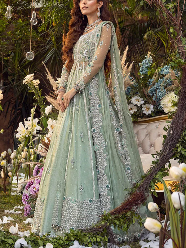 Luxury NET Full Heavy Embroidered Party Wear Maxi Dress Embroidered Pearls Dupatta (CHI-887)