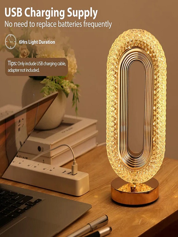 Luxury Oval Crystal Table Lamp USB Rechargeable