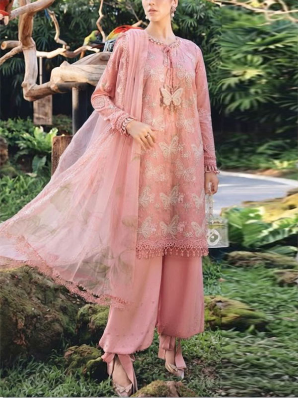 MARIA B Lawn Heavy Embroidered Butter Fly Design Dress With Chiffon Embroidered Dupatta (Unstitched) (DRL-2443)