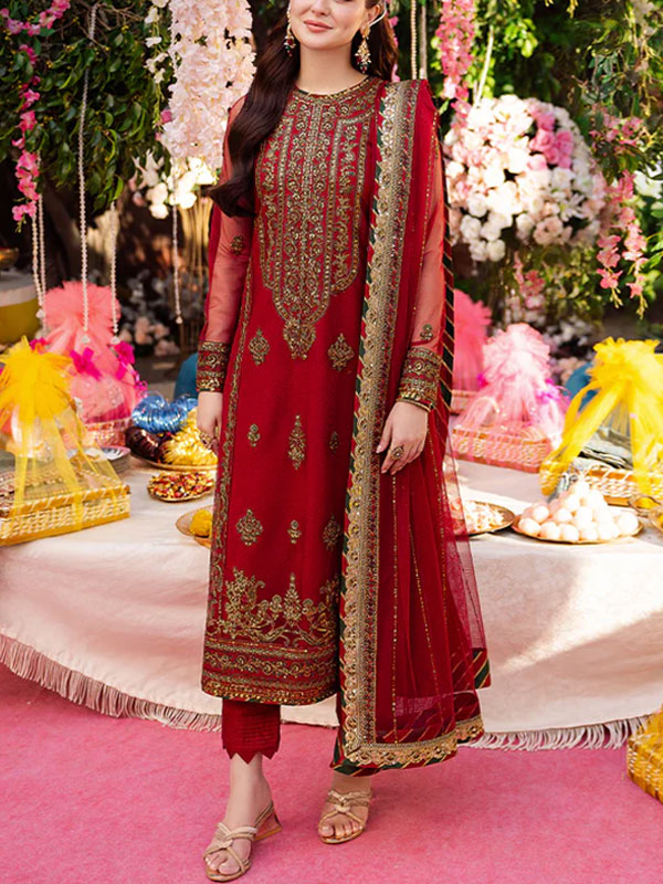 Latest Chiffon Heavy Embroidered Dress With Chiffon Embroidered Dupatta (Unstitched) (CHI-920)