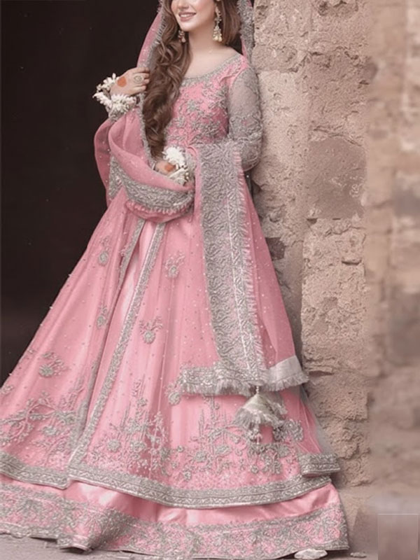 NET Sequence Embroidered Dress With 4 Sided Embroidered NET Dupatta (Unstitched) (CHI-1076)