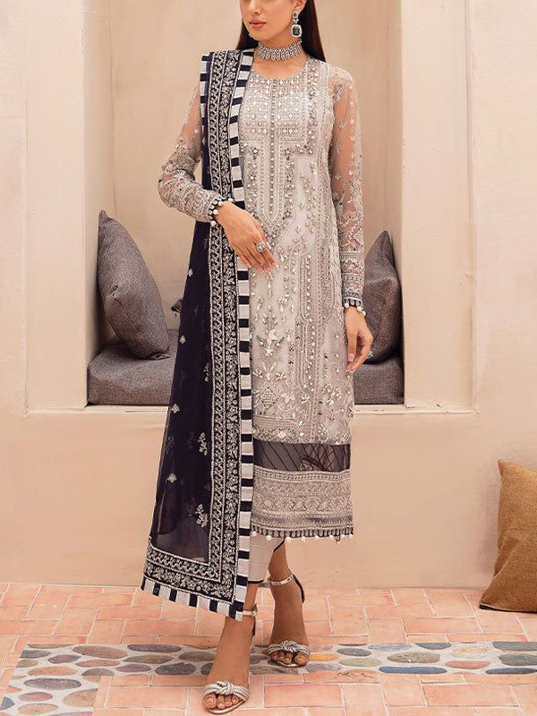 Organza Handwork Embroidered Wedding Dress with Embroidered Organza Dupatta (Unstitched) (CHI-781)