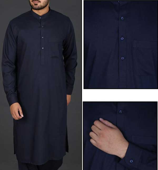 Wash N Wear Mens Shalwar Kameez Design Dark Blue Unstitched (Swiss-08)