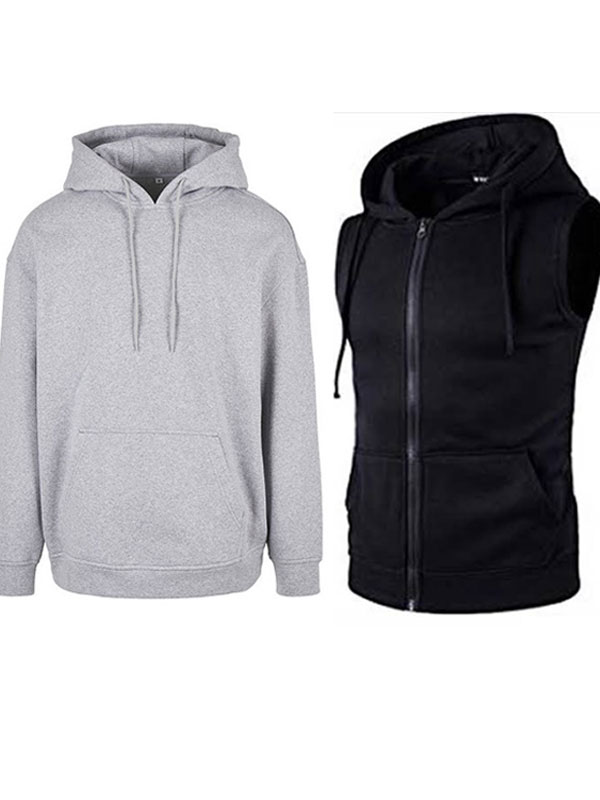 Pack Of 2 - Fleece Men's Hoodie & Sleeveless Zipper Jaqueta Black