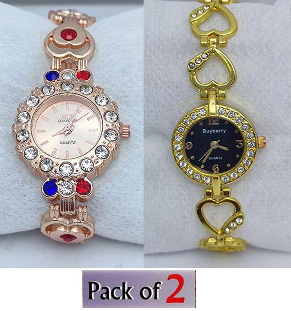 Pack of 2 Ladies Watches Zircon Stone Work