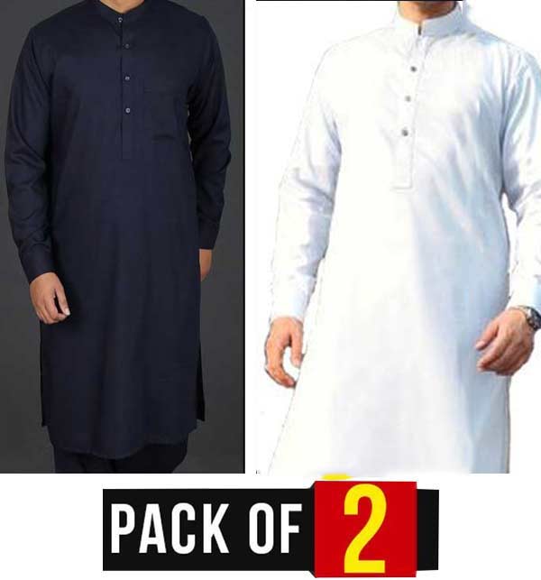Pack of 2 Men's Wash n Wear Suits Unstitched (Blue & White Dress) (Deal-83