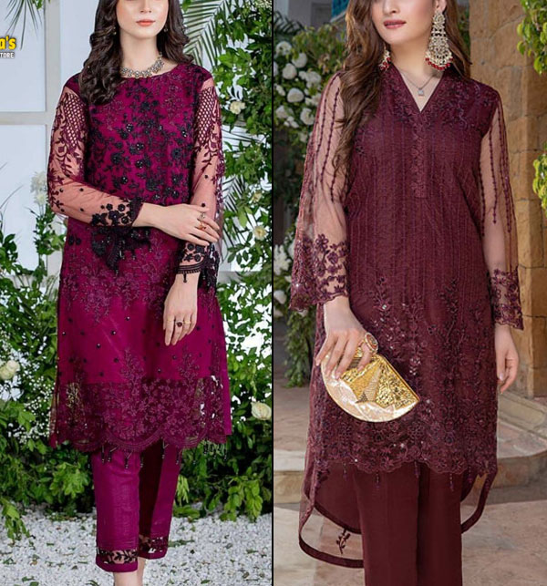 Pack of 2 - Net Sequence Embroidered Dress 2 PCs Suite (Unstitched) (Deal-111)