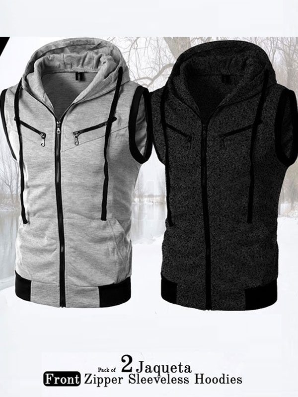 Pack of 2 - Sleeveless Zipper Hoodies Jaqueta Front