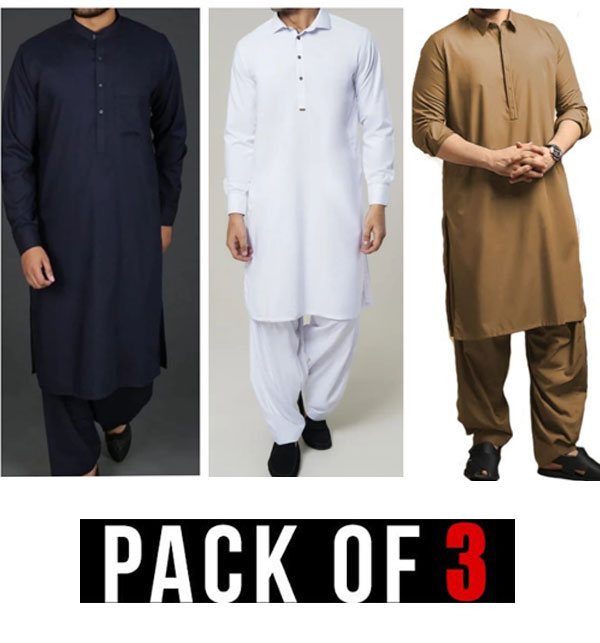 Pack of 3 Deal - Mens Summer Wash N Wear Shalwar Kameer (Deal-113)