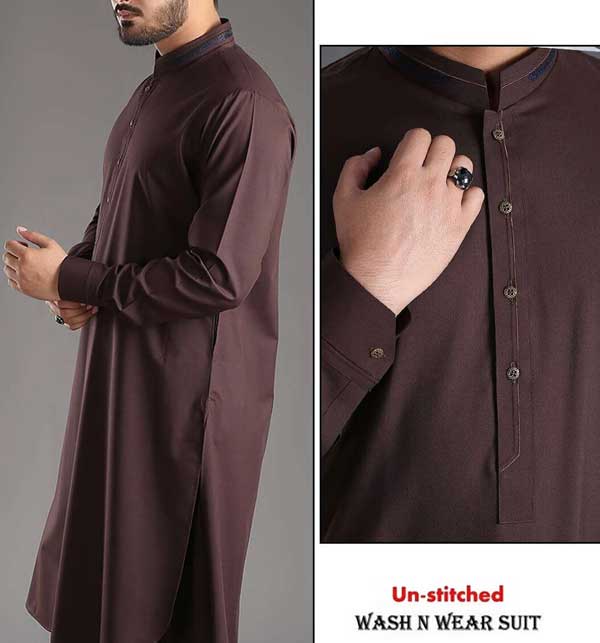 Pakistani Wash n Wear Men's Shalwar Kameez Dark Brown Color (MSK-82)