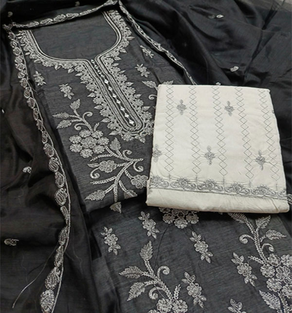 Black Paper Cotton Heavy Embroidered Dress With EMB Dupatta & EMB Trouser (Unstitched) (DRL-1745)	