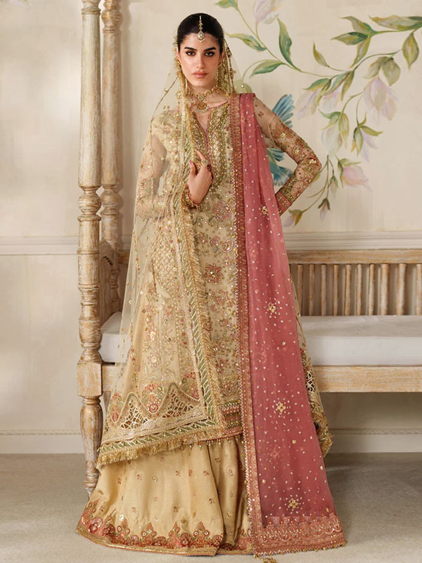 Premium Quality Handwork Embroidered Chiffon Bridal Wear Dress (Unstitched) (CHI-1112)