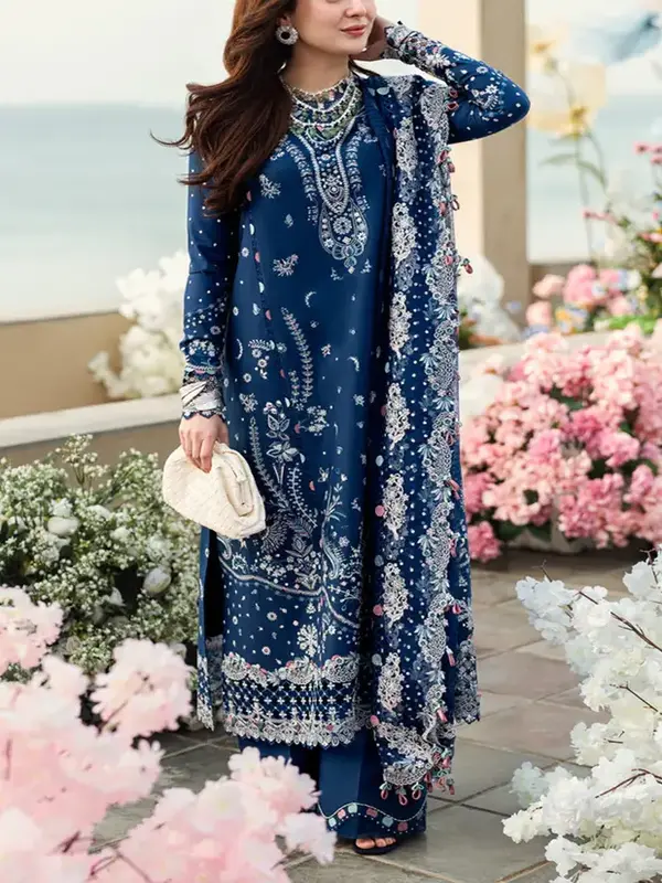 Qalamkar Embroidered Lawn 3pc with Embroidered Net dupatta (DRL-2381)