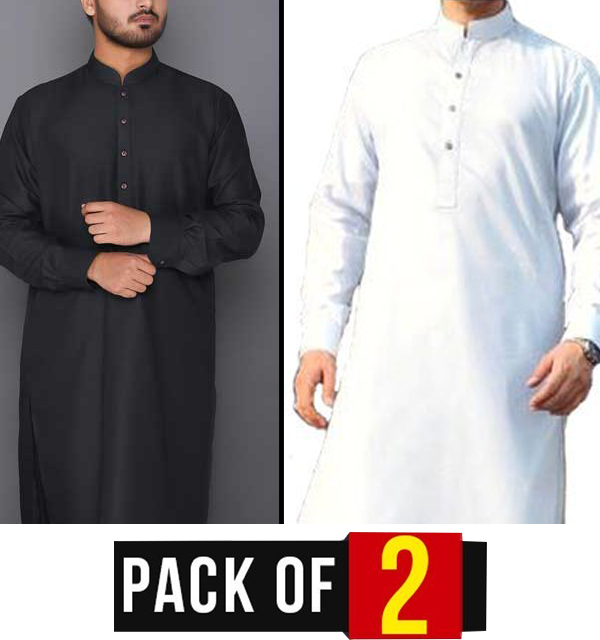 Pack of 2 Men's Wash n Wear Suits Unstitched (Black &White Dress) 