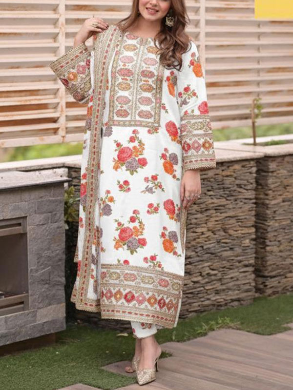 Shamoze Silk Heavy Embroidered Dress With Printed Silk Dupatta (Unstitched) (CHI-1032)	