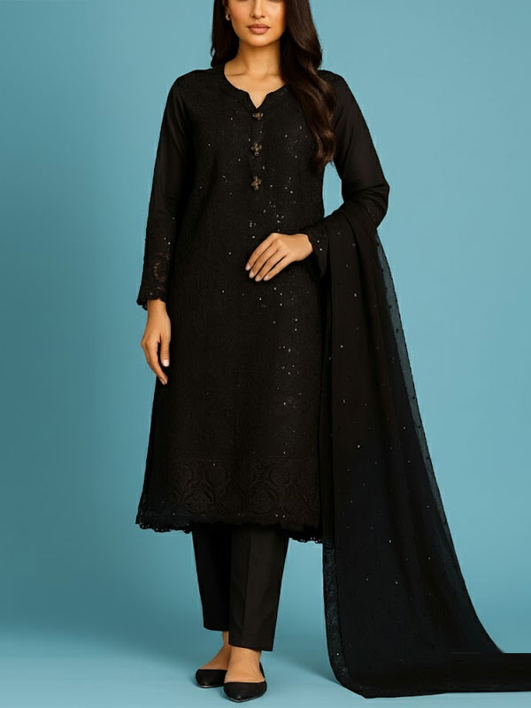 Stitch Heavy Embroidered Chiffon Dress With Chiffon Embroidered Dupatta (ST-01)